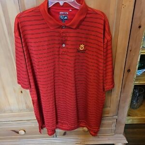 adidas Red and Black Striped Polo Shirt
